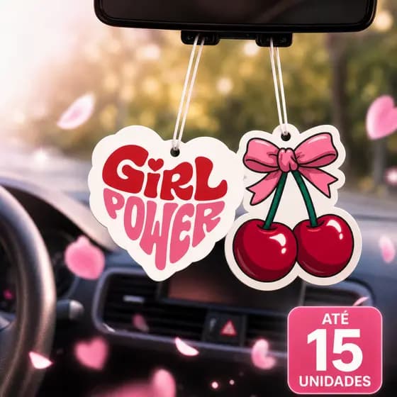 15 Aromatizador Automotivo Feminino Girl Power | Cheirinho Doce Suave para Carro | Pingente Retrovisor | Kit 4, 10 ou 15