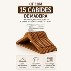 Kit Com 15 Cabides De Madeira Com Cavilha Para Alças