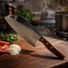 Cutelo Cabo Madeira Faca Cleaver Desossar Carne Osso Lamina Afiada Churrasco Acougue Cozinha AE