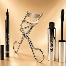 KIT Máscara de Cílios + Delineador + Curvex | Combo Olhar Perfeito para Maquiagem
