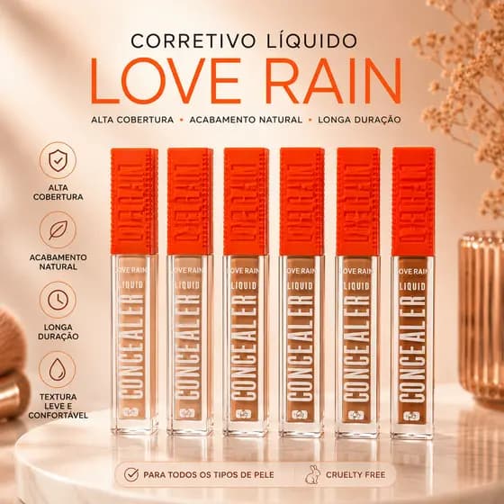 CORRETIVO Líquido Love Rain Concealer Lasting Long Lasting Alta Cobertura Efeito Natural