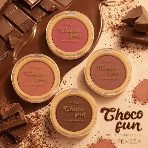 Blush Choco Fun Compacto Fenzza | Alta Pigmentação | Acabamento Natural | 4 Cores - Beleza e Maquiagem