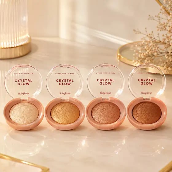 Iluminador Baked Crystal Glow Ruby Rose Linha Rosa Facial Compacto Glow Intenso Alta Pigmentação