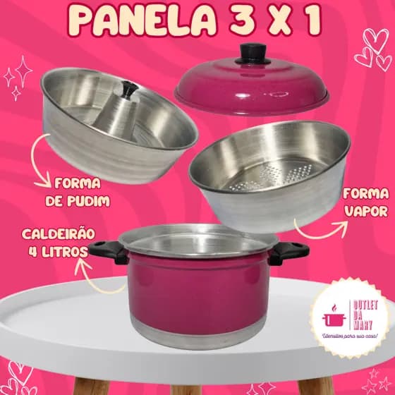 Panela Multiuso 3 em 1 de Alumínio Cozivapor Colorida
