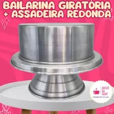 Bailarina Giratória 30 cm Suporte Para Confeitar Bolos Alumínio + Forma Redonda Reta 25 cm N°4