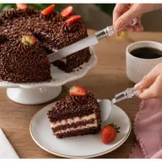 Kit Confeitaria Profissional Conjunto Faca e Espátula para Bolo em Inox Cabo de Acrilico