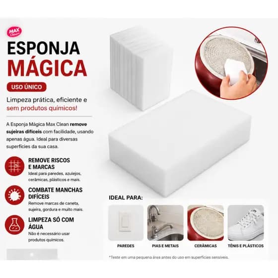 Kit com 10 Esponja Mágica Multiuso para Limpeza Pesada Remove Manchas Riscos e Sujeiras