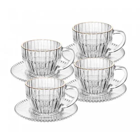 Jogo 4 Xícaras Café Wolff Império Cristal Com Fio De Ouro 110ml Com Pires