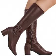 Bota Feminina GiGiL Bico Quadrado Cano Longo Confortável Salto Alto Moda Blogueira Zíper Stretch
