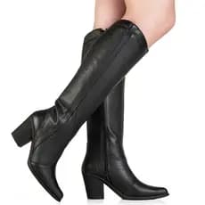 Bota Feminina GiGiL Texana Western Country Salto Alto Cano Longo Confortável Moda Atual Blogueira