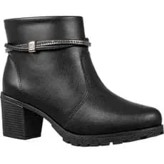 Bota Feminina GiGiL Salto Grosso Baixo Cano Curto Tiras Abauladas Strass Zíper Macio Blogueira