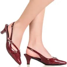 Sapato Feminino Scarpin Social Slingback Bico Fino Salto Fino Baixo Fivelas Verniz Confortável GiGiL