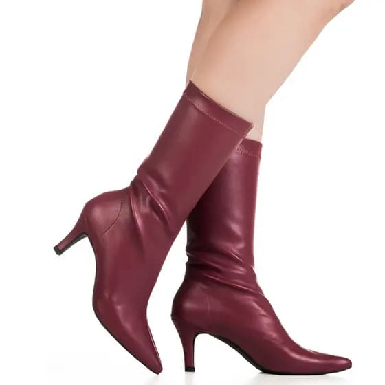 Bota Feminina GiGiL Stretch Bico Fino Salto Alto Fino Cano Médio Calce Fácil Estica Elegante Festa
