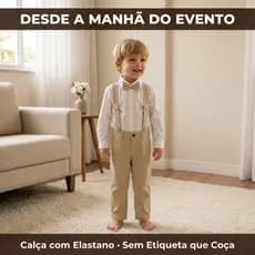 Conjunto Pajem Menino Algodão Camisa Calça Suspensório Gravata Borboleta casamento Batizado 1 ao 16