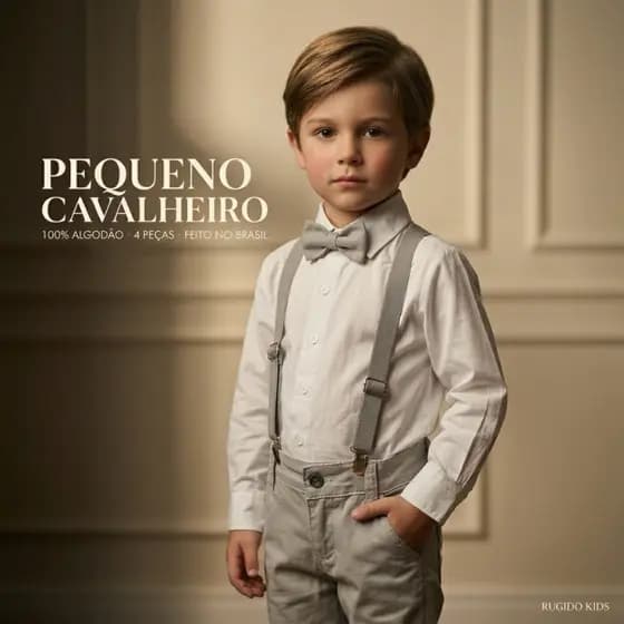 Conjunto Social 4 Peças Cinza Pajem Infantil 100% Algodão