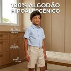 Bermuda Social Menino Passeio Sarja Pajem Festa Casamento Batizado Infantil 100% Algodão Bolso Faca