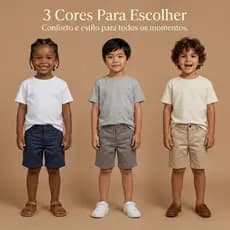 Bermuda Infantil Sarja Menino Juvenil Casual Algodão Com Elastano Macia Confortável Várias Cores