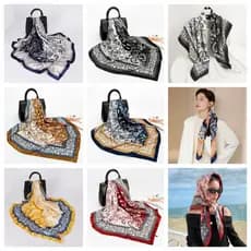 Lenço Feminina Pescoço Echarpe Cetim Estampas 90x90cm