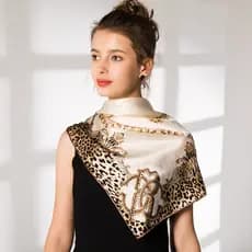 Lenço Seda Pescoço Echarpe Cetim Estampas Leopardo 90cmx90cm