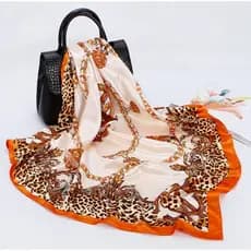Lenço Feminina Pescoço Echarpe Cetim Scarf Estampas 90x90cm