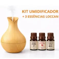 Kit Umidificador De Ar LED + 3 Essências Loccan Base Água 10ml Aromatizador Difusor Ambiente Escolha Modelo