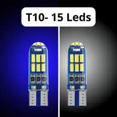 T10 15 Leds gel Lâmpada Led Branco Azul Premium 12v 6000K W5W SMD silicone siliconada Aplicação Farolete Meia Luz Placa