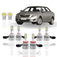 Kit Lâmpada Led ( Farol Alto Baixo Milha Farolete ) Toyota Corolla 2008 a 2014 HB3 HB4 H11 T10 Forte C6 Neblina meia Luz