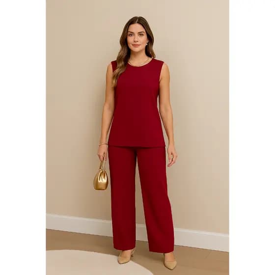 No.-Y521, conjunto de duas peças de blusa sem mangas e calça de perna larga feminina