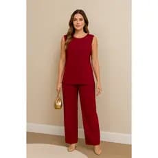 No.-Y521, conjunto de duas peças de blusa sem mangas e calça de perna larga feminina