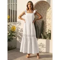 FER: LE528 - Vestido feminino com decote quadrado e detalhe exclusivo em renda.