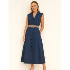 REF：AS1717 - Vestido Longo Com Detalhes em Botoes Com Cinto Nova Tendencia Cores Verão Moda Gringa Acinturado