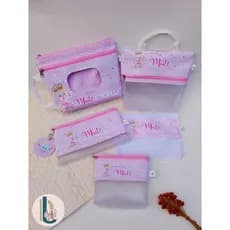 Kit porta lenço umedecido + 3 necessaires organizadoras com toalhinha opcional - Vários temas