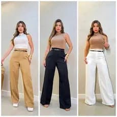 Calça Social Feminina Pantalona Alfaiataria Com Cinto