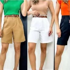 bermuda feminina alfaiataria com cinto Shorts Social linho Tendência da Moda Feminina P, M, G, GG,