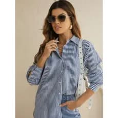 Camisa Social Feminina Listrada e Lisa Crepe Premium | Blusa Elegante e Confortável | P ao GG