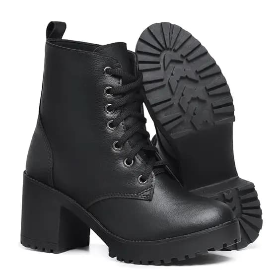 Coturno Feminino Blogueira Casual Bota Tratorada Cano Médio Bota Coturno Feminino