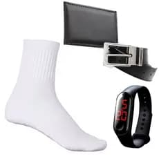 Meia Masculina Esportiva Branca Algodão  Relógio Digital Led Pulseira Silicone Carteira e Cinto DIRETO DA FÁBRICA