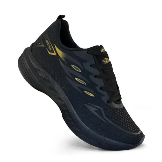 Tenis Masculino Escolar Academia Original FREEDOM Corrida Caminhada Lançamento PRETO e DOURADO