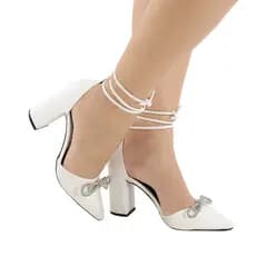 Scarpin Feminino Salto Bloco Verniz Laço Strass Elegante Amarração Luxo Festa Casamento Noiva Confortável Moderna
