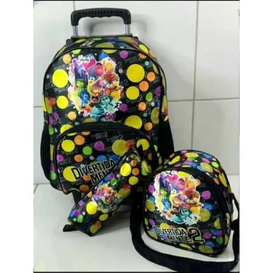Kit escolar Ðivertidamente , ENVIO IMEDIATO.  Mochila infantil costas e rodinha e  personagens. s