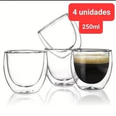Copo Parede Dupla de Vidro 250 ml para Café Chá Suco  Copo Duplo Isolante