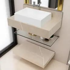 Kit Completo Bancada Cuba Sobreposta torneira Banheiro Gran Pulpis Light em Porcelanato 62x36x11