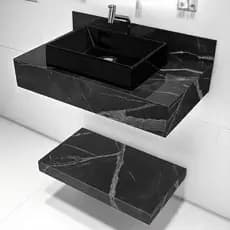 Kit Completo Bancada Cuba Sobreposta Banheiro Calacata Black em Porcelanato