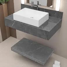 Kit Completo Bancada Cuba Sobreposta Banheiro Gran Marmi Grafite Lux em Porcelanato 62x36x11