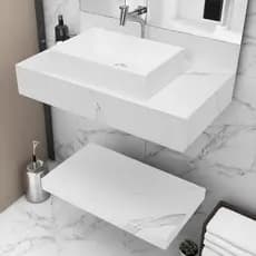 Kit Completo Bancada Cuba Sobreposta Banheiro Calacata Gray em Porcelanato