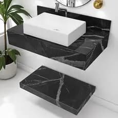 Kit Completo Bancada Cuba Sobreposta Banheiro Calacata Black em Porcelanato 62x36x11