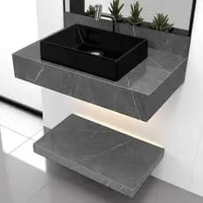 Kit Completo Bancada Cuba Sobreposta Banheiro Gran Marmi Grafite Lux em Porcelanato