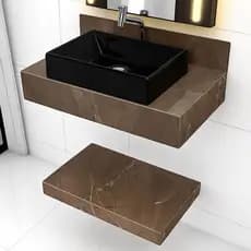Kit Completo Bancada Cuba Sobreposta Banheiro Gran Cardigan Lux em Porcelanato 62x36x11