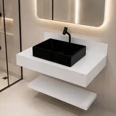 Kit Completo em Porcelanato Gran Ártico Bancada Cuba Sobreposta Banheiro 62x36x11