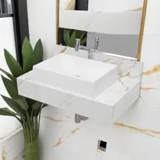Bancada Com Cuba Sobreposta Banheiro Calacata Premium em Porcelanato 62x36x11